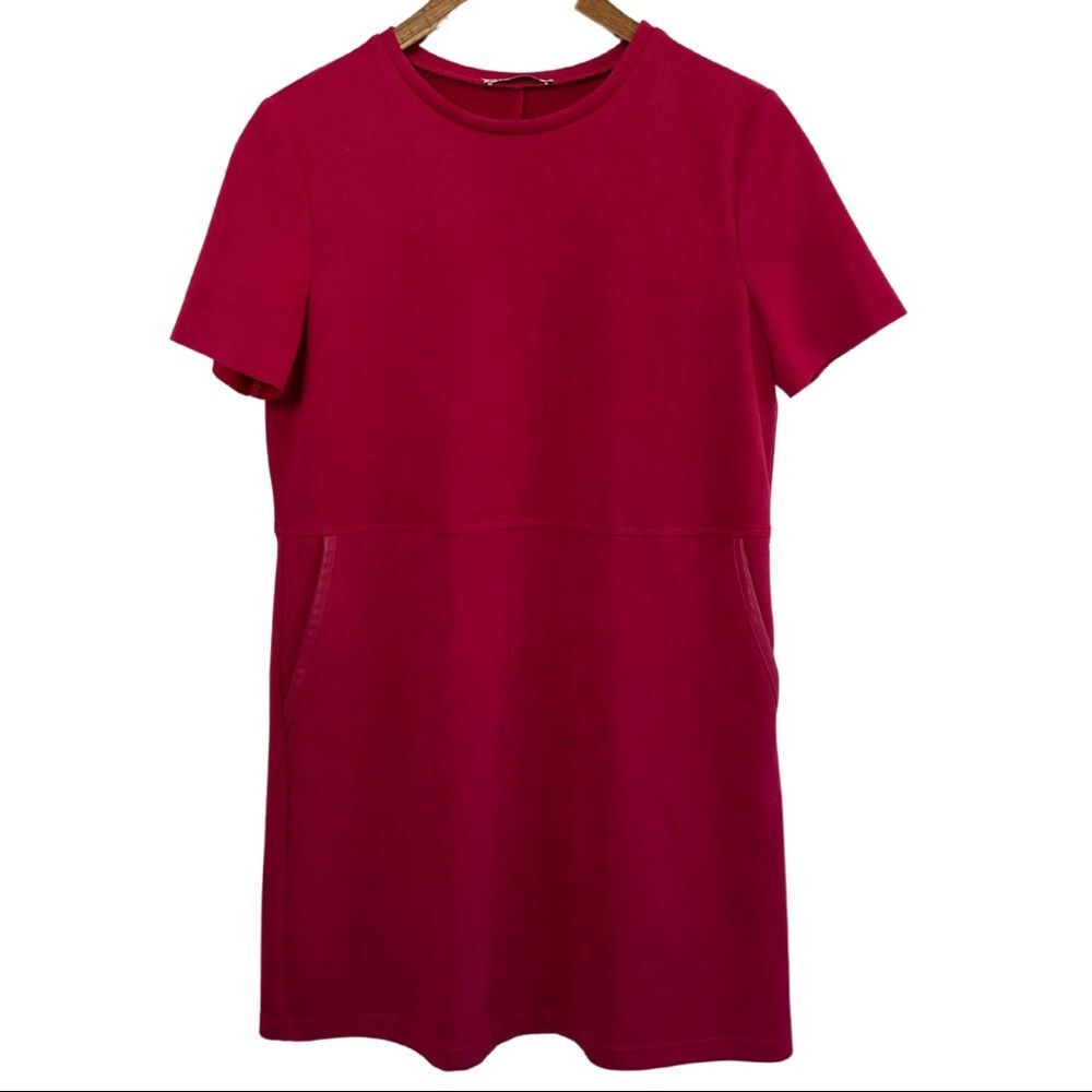 Zara Pink Shift Dress Raw Hem Pocket Detail Minimalist Mini Dress Small